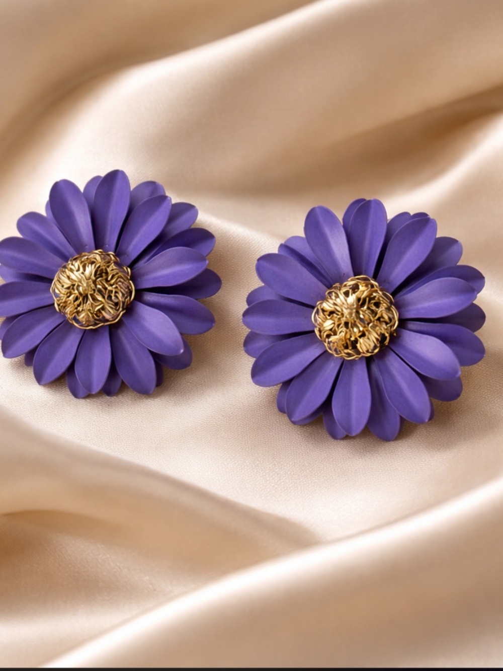 Fashion Jewelry Purple and Gold Floral Earrings